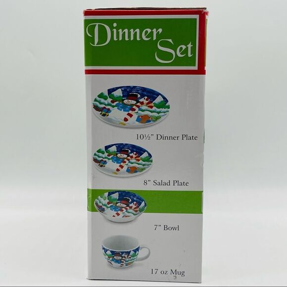 NIB Snowman Christmas 4-pc Dinner Set #2 - Picture 4 of 10